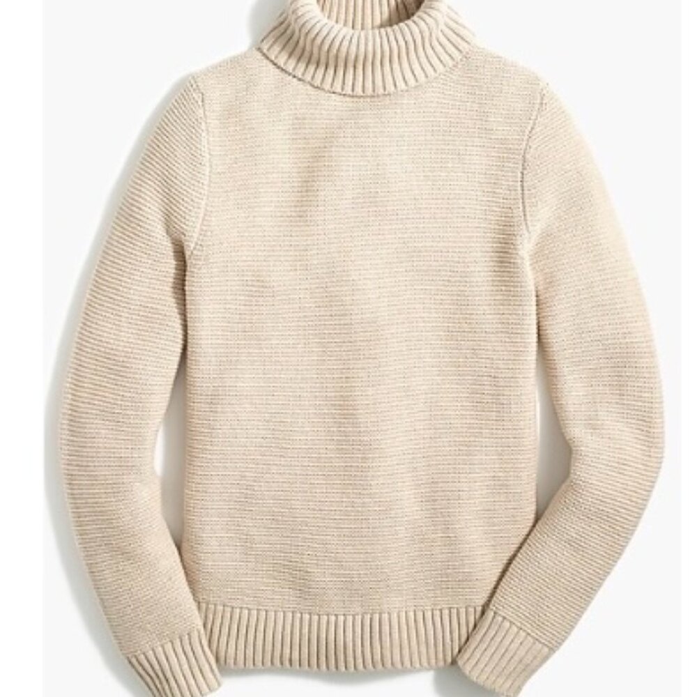 J.Crew Turtleneck Sweater, Cotton/Merino, Heather Oatmeal, Size Small